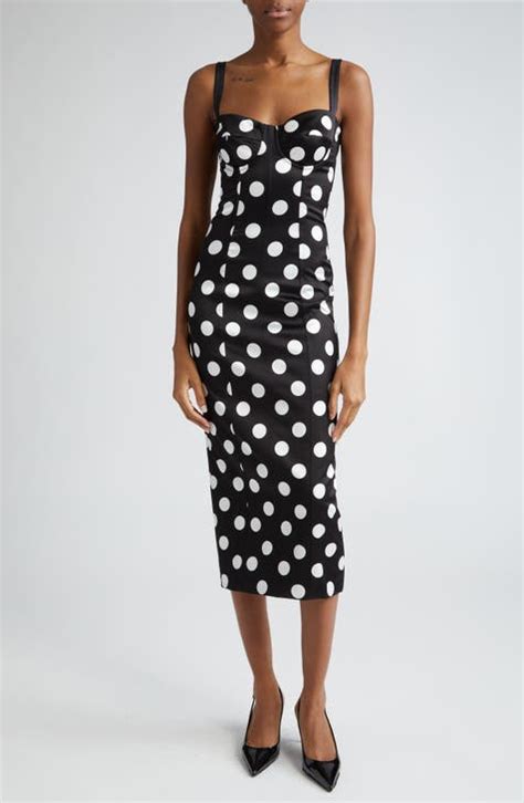 Dolce&Gabbana Polka Dot Ruched Satin Sheath .